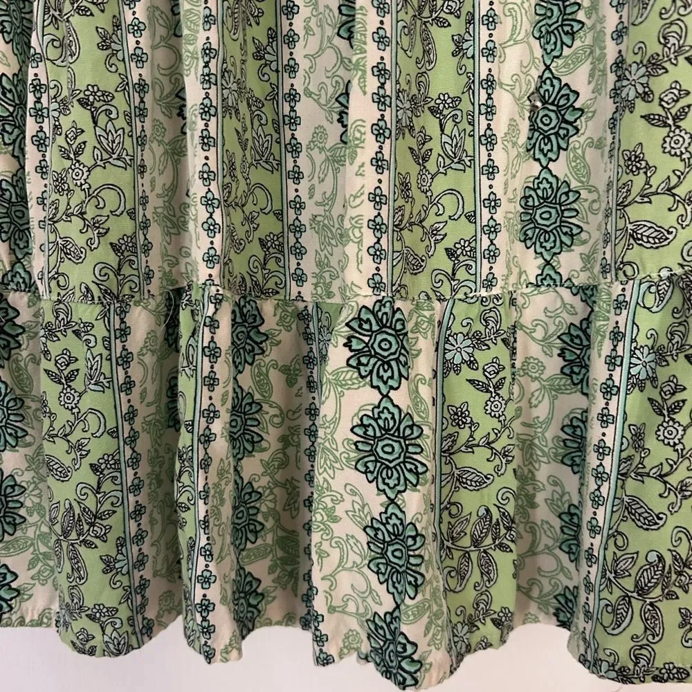 J. Jill Green Tiered Boho Mini Skirt Small Tassel Drawstring Boho Cottagecore
